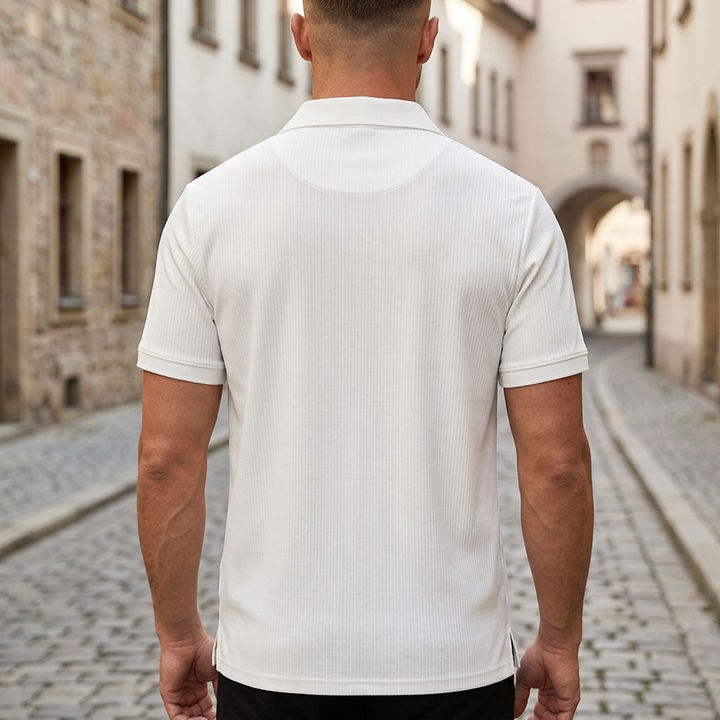 Short Sleeve Shirt Ribbed Open Collar Casual Men