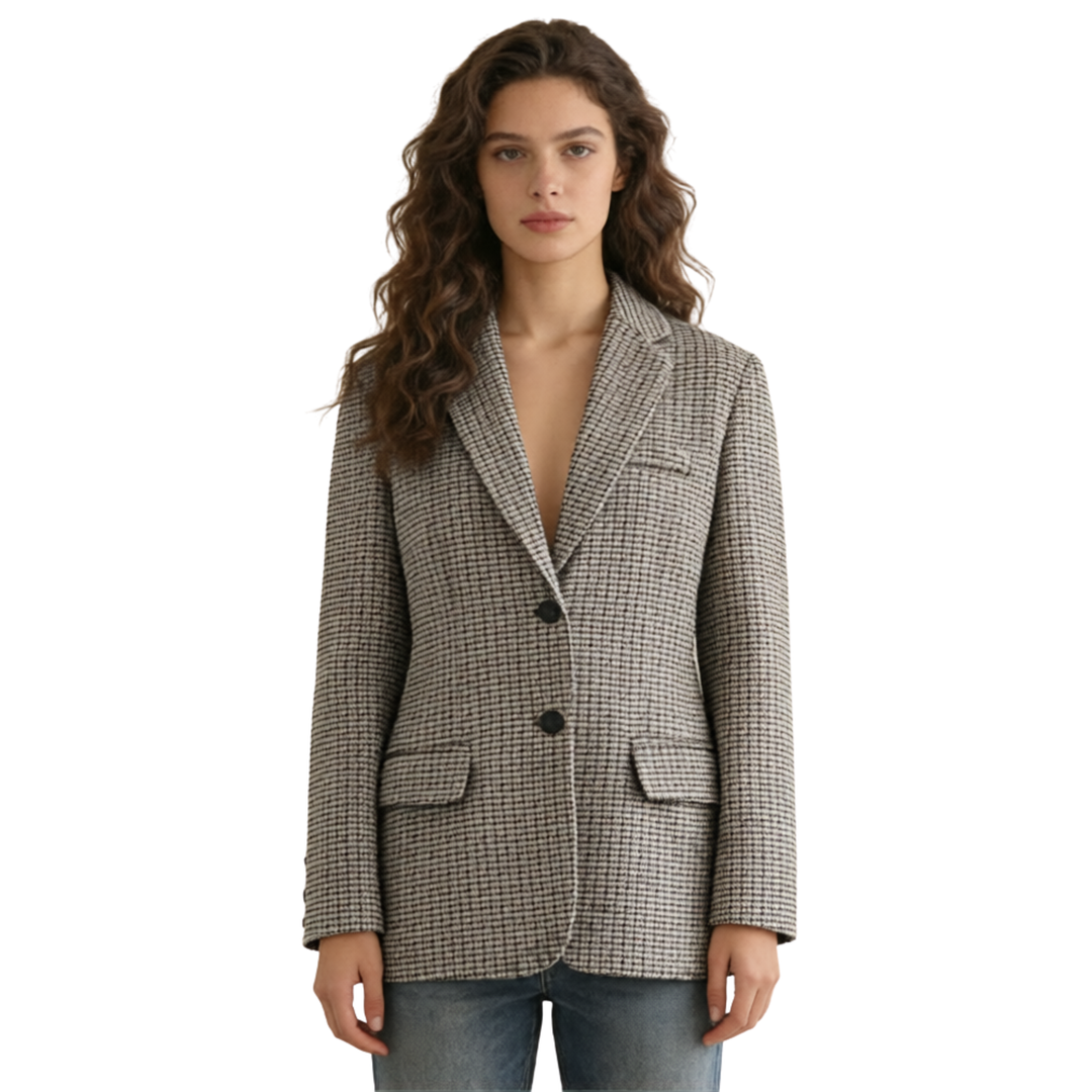 Women's Blazer Houndstooth Plaid Button Closure Long Sleeve Regular Fit Office