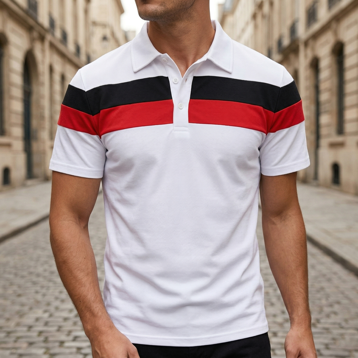 Polo Shirt Short Sleeve Color Block Casual Men