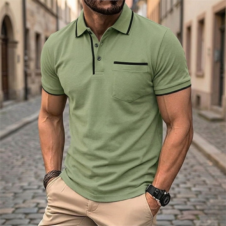 Polo Shirt Short Sleeve Contrast Trim Pocket Slim Fit Men