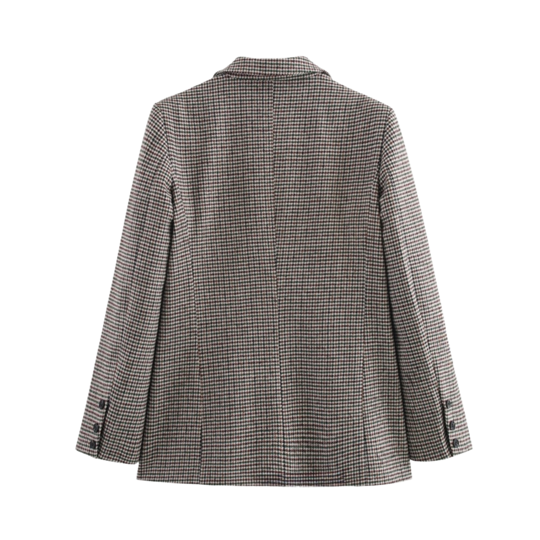 Women's Blazer Houndstooth Plaid Button Closure Long Sleeve Regular Fit Office
