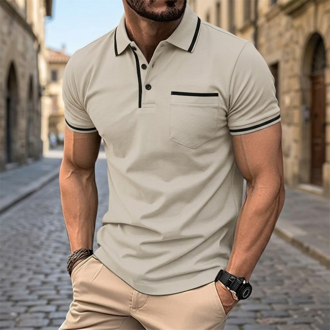 Polo Shirt Short Sleeve Contrast Trim Pocket Slim Fit Men