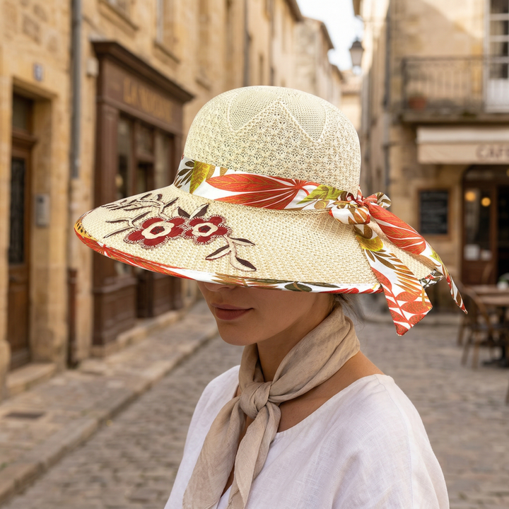 Straw Sun Hat Wide Brim Floral Bow Summer Women