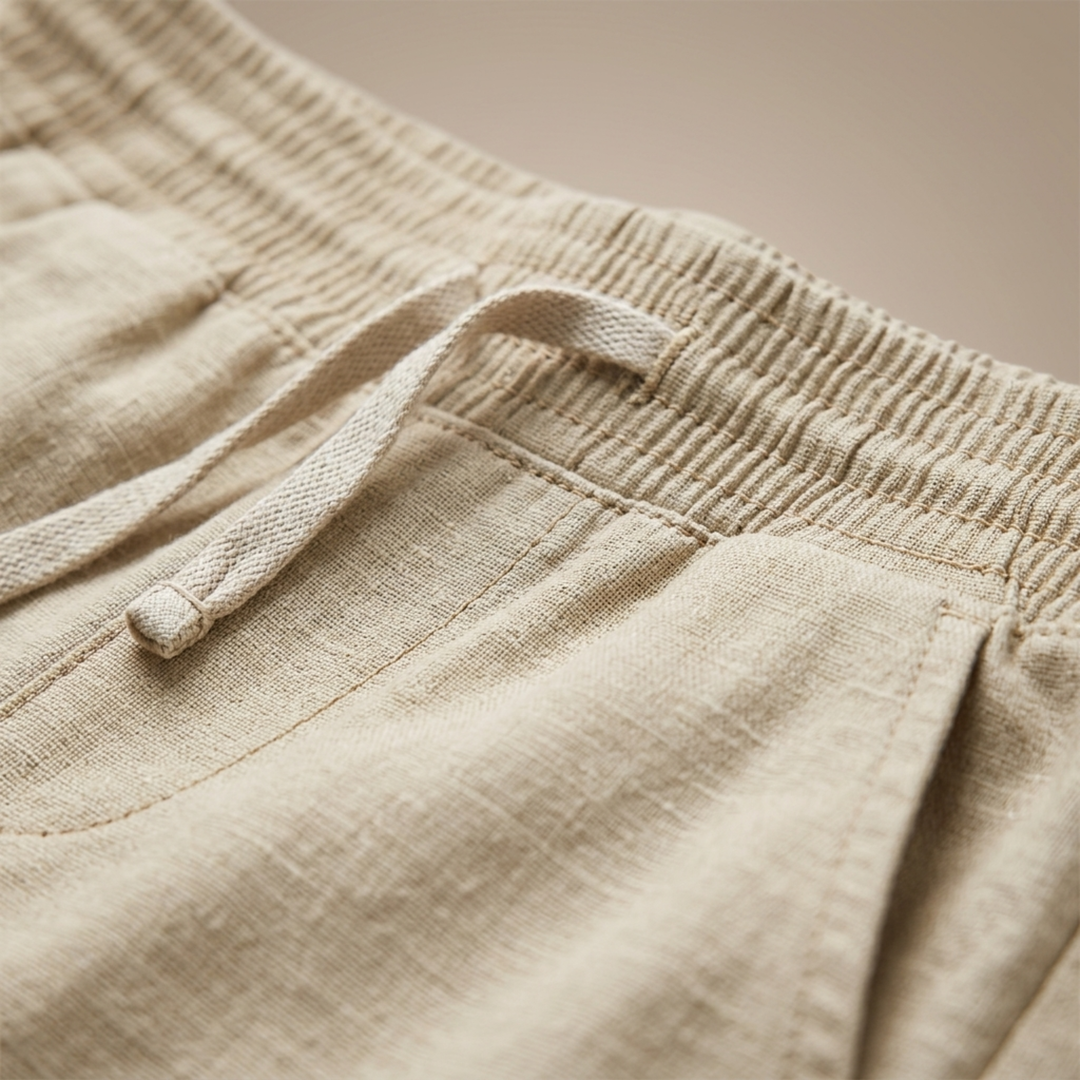 Women Linen Pants Elastic Waist Drawstring Straight Leg Casual