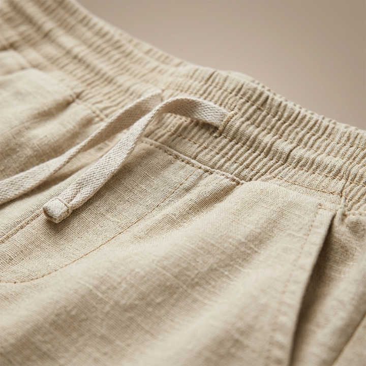 Women Linen Pants Elastic Waist Drawstring Straight Leg Casual