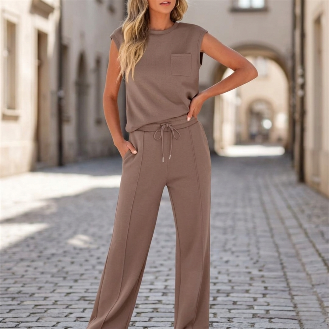 Women’s Two Piece Lounge Set Sleeveless Top and Wide Leg Pants