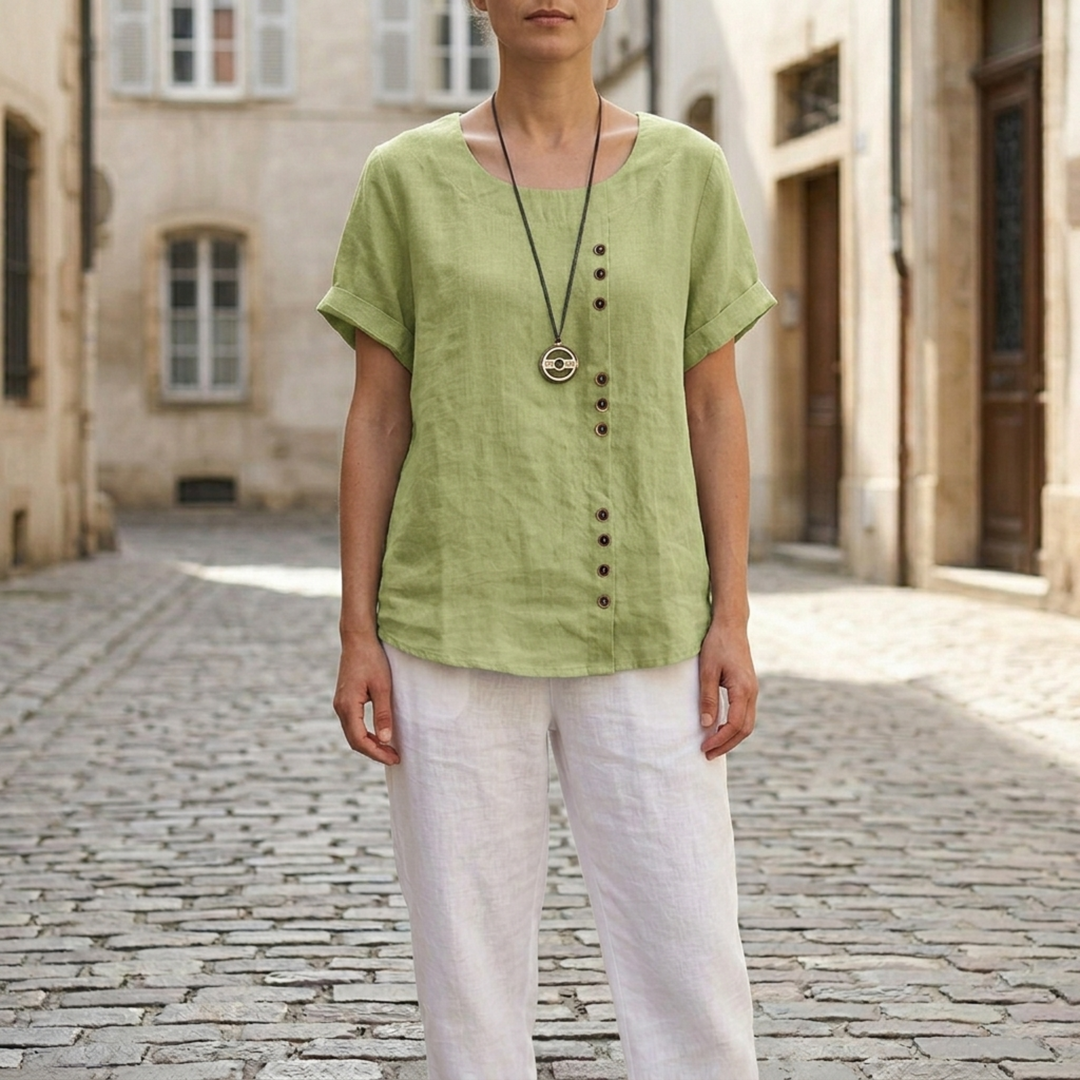 Blouse women short sleeve button front loose fit top