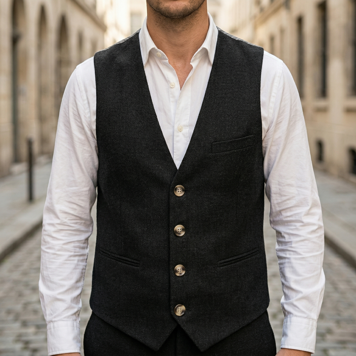 Men Sleeveless V Neck Button Front Waistcoat Vest