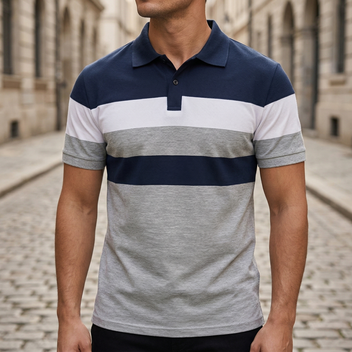 Polo Shirt Short Sleeve Color Block Casual Men