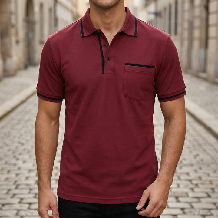 Polo Shirt Short Sleeve Contrast Trim Pocket Slim Fit Men