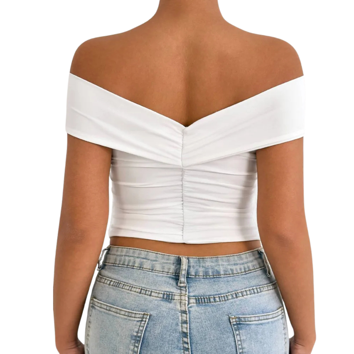Women's T-Shirt Slim Fit Off Shoulder Short Sleeve Wrap Front