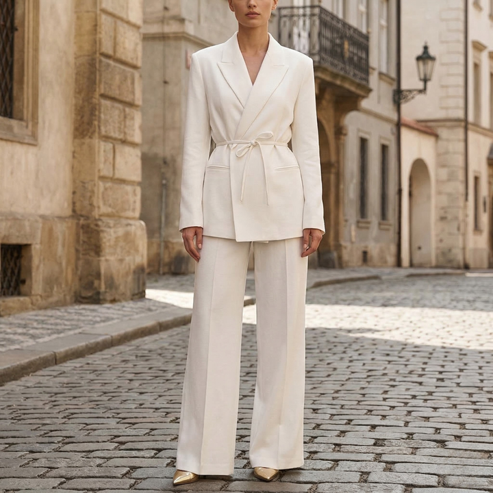 Women’s Elegant White Blazer Two-Piece Suit Set