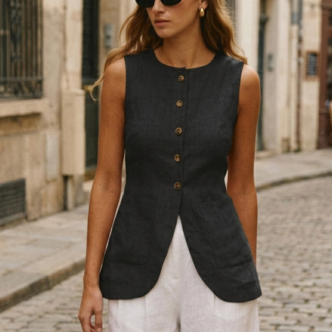 Sleeveless Linen Top Women Button Front Summer Blouse
