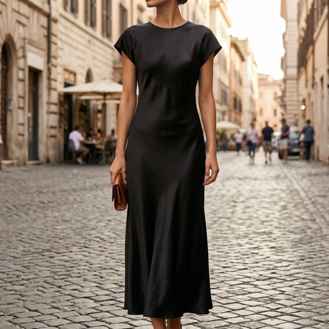 Women’s Midi Dress Short Sleeve Elegant Fitted Evening Dress