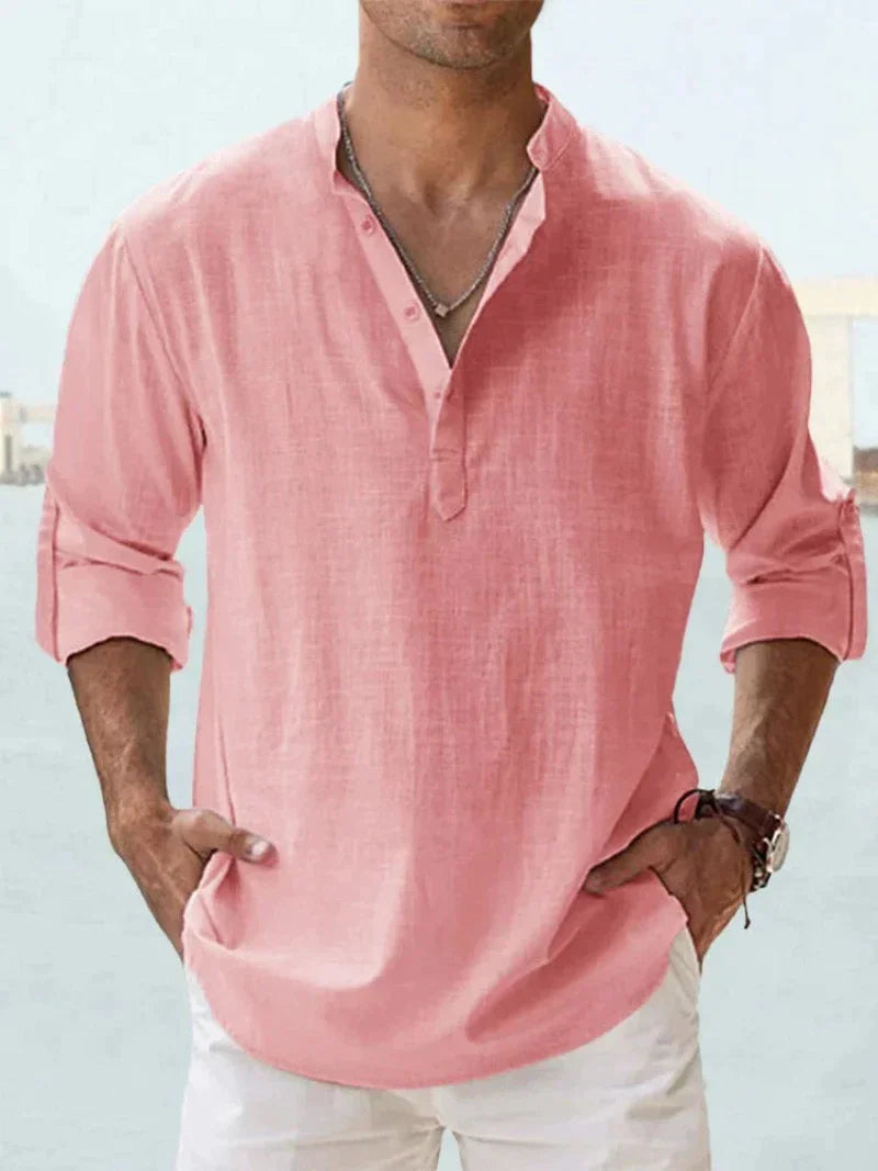 Men's Shirt Linen Button-Up Long Sleeve Relaxed Fit – Beach Leisure