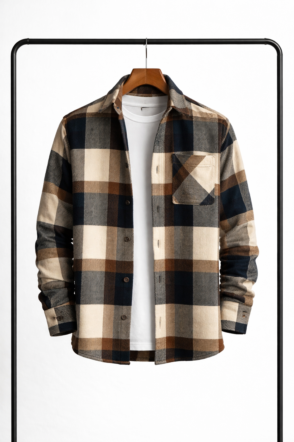 Men's Shirt Jacket Checked Regular Fit Button-Up Long Sleeve Casual