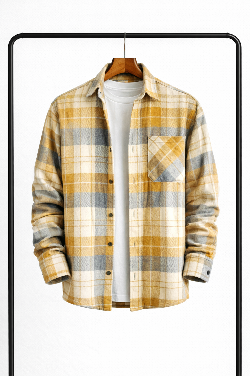 Men's Shirt Jacket Checked Regular Fit Button-Up Long Sleeve Casual