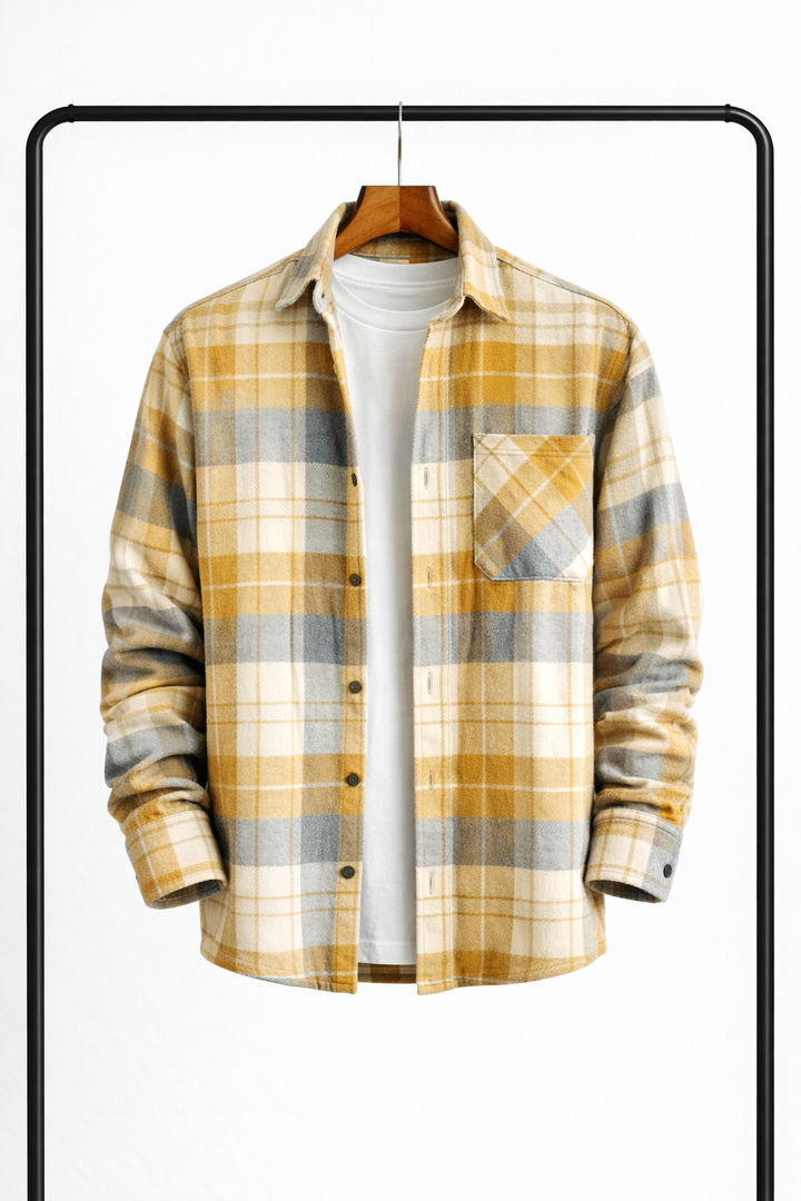 Men's Shirt Jacket Checked Regular Fit Button-Up Long Sleeve Casual