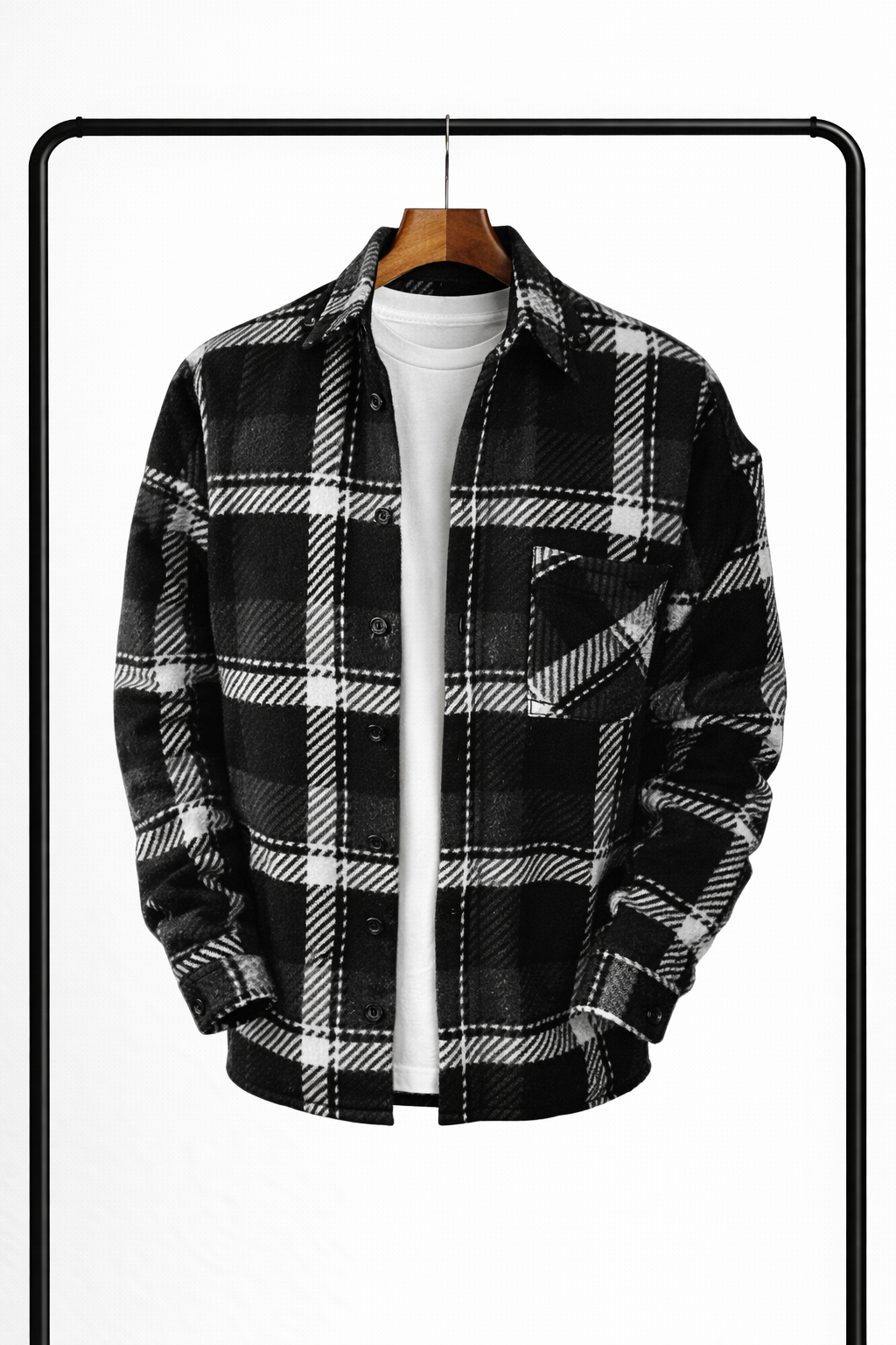 Men's Shirt Jacket Checked Regular Fit Button-Up Long Sleeve Casual