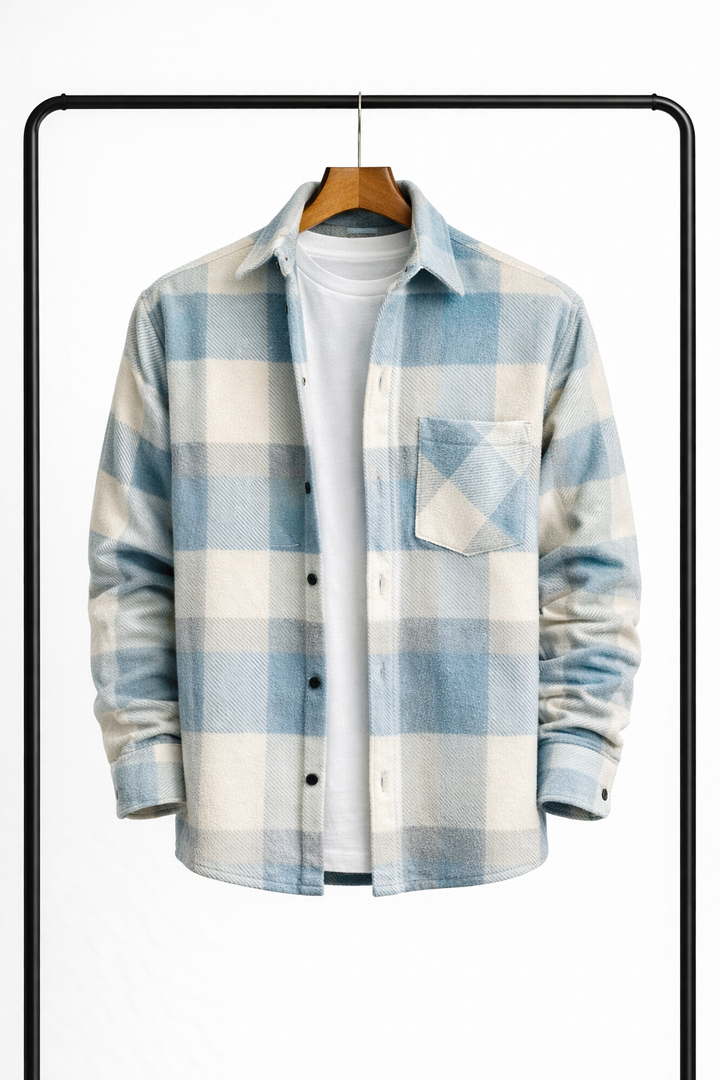 Men's Shirt Jacket Checked Regular Fit Button-Up Long Sleeve Casual