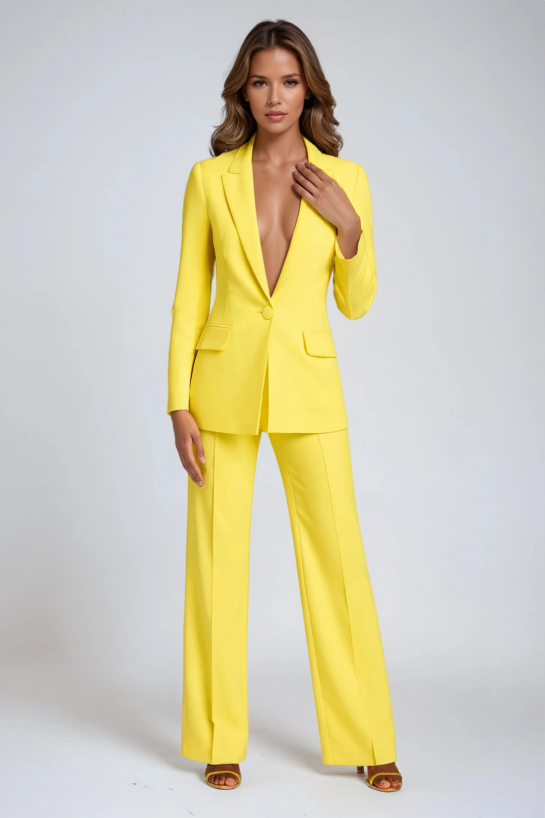 Women's Two Piece Set Tailored Slim Fit Blazer Long Sleeve Button-Up Wide Leg Pants