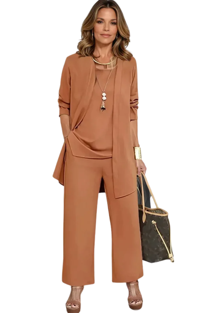 Women's Three Piece Set Sleeveless Top Long Sleeve Open Cardigan Wide Leg Trousers