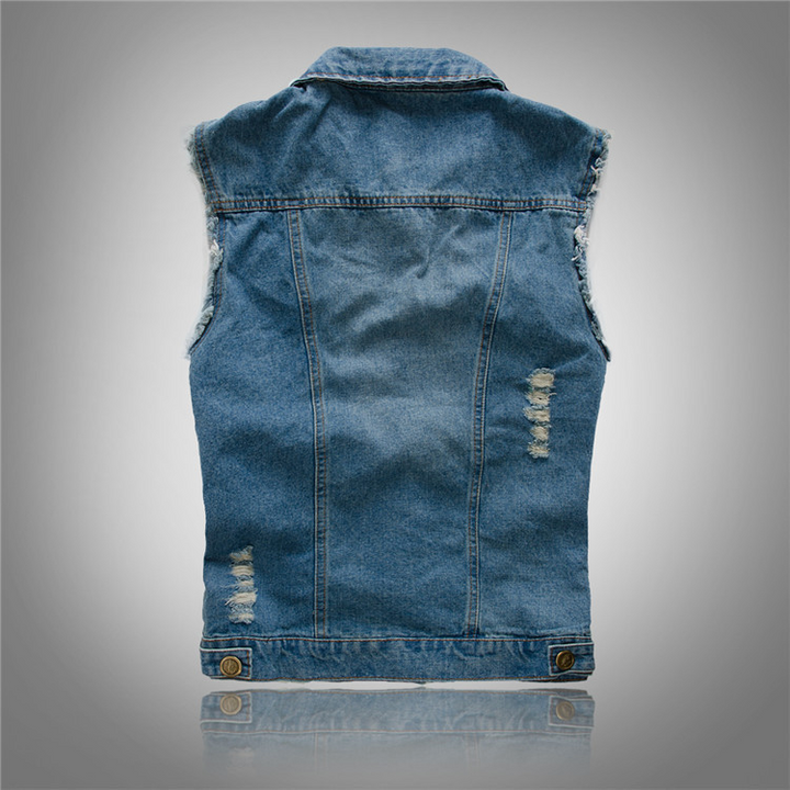 Men's Vest Denim Sleeveless Button-Up Pockets Casual