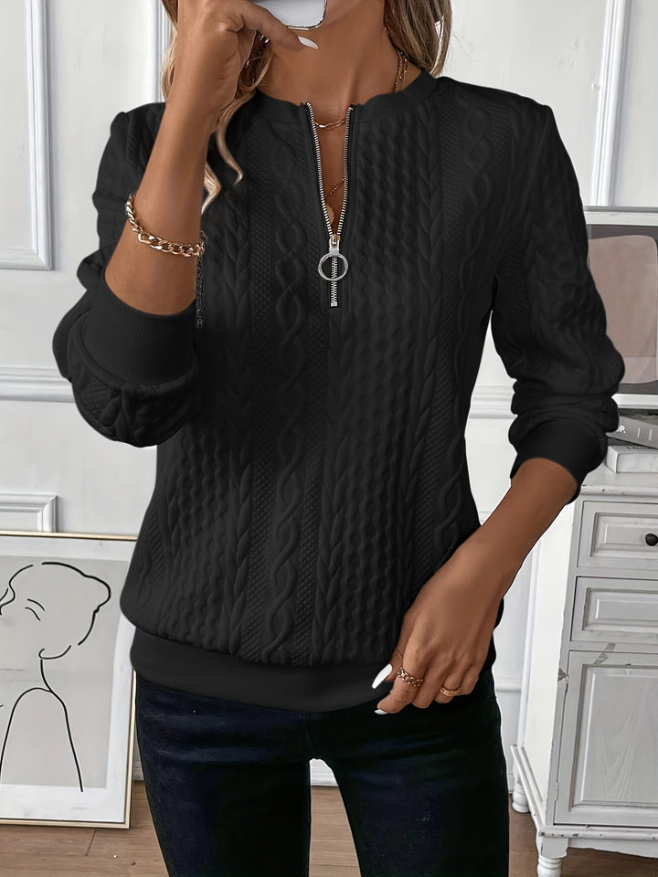 Women's Knit Sweater Textured Long Sleeve Quarter Zip