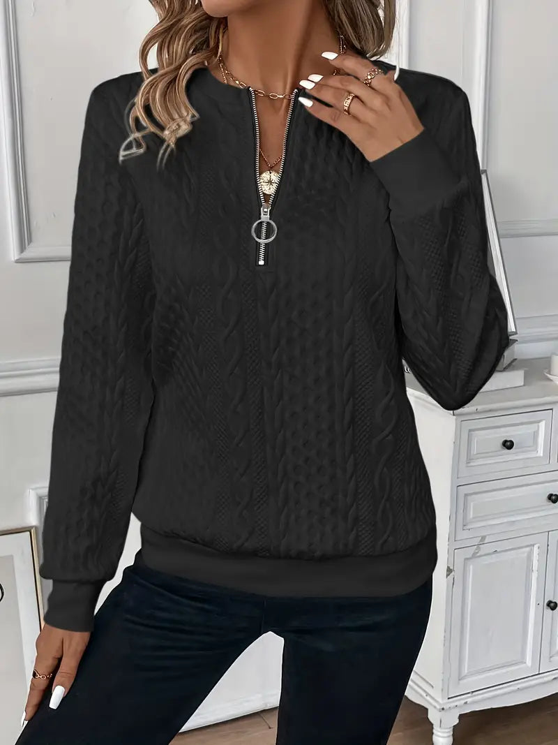 Women's Knit Sweater Textured Long Sleeve Quarter Zip