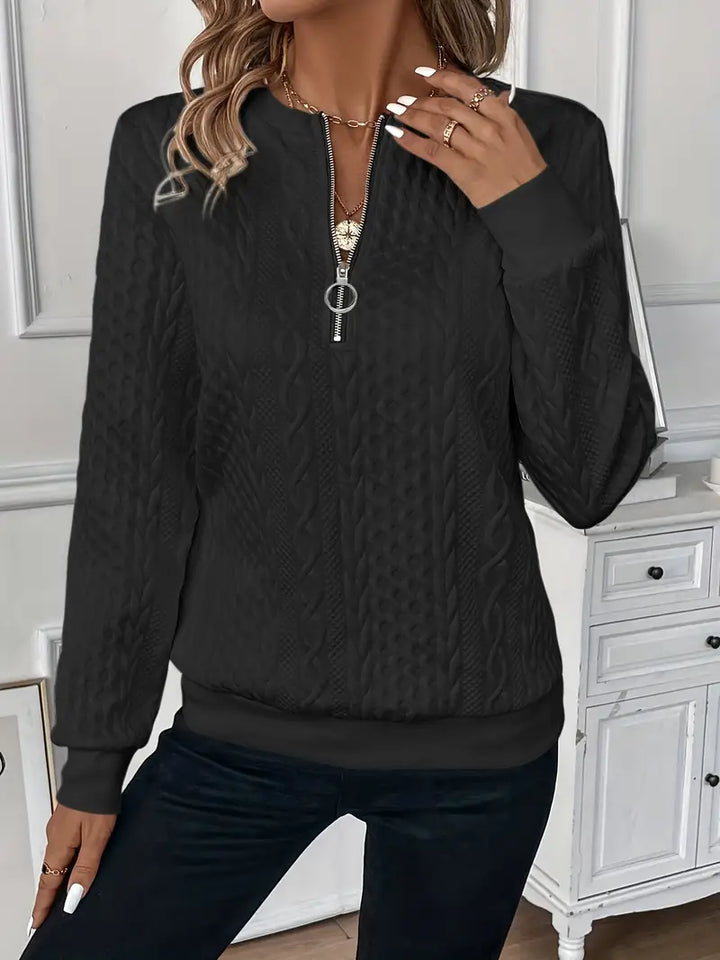 Women's Knit Sweater Textured Long Sleeve Quarter Zip