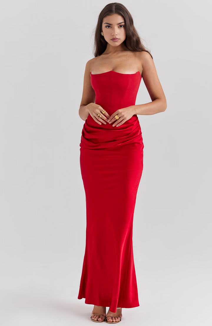 Women's Maxi Dress Satin Slim Fit Strapless Ruched