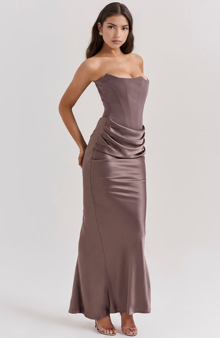 Women's Maxi Dress Satin Slim Fit Strapless Ruched