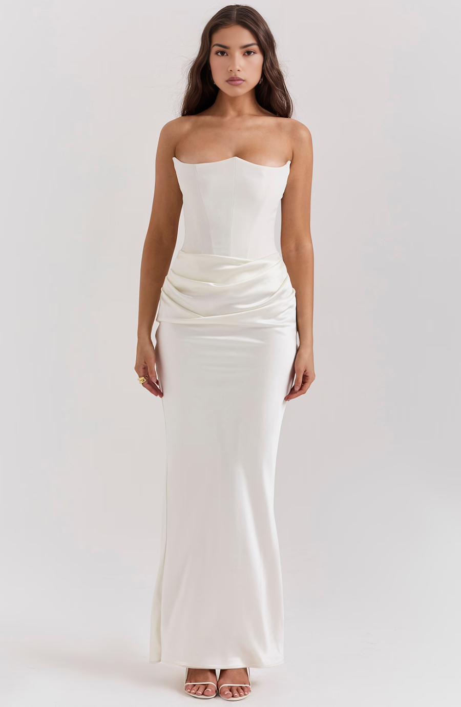 Women's Maxi Dress Satin Slim Fit Strapless Ruched