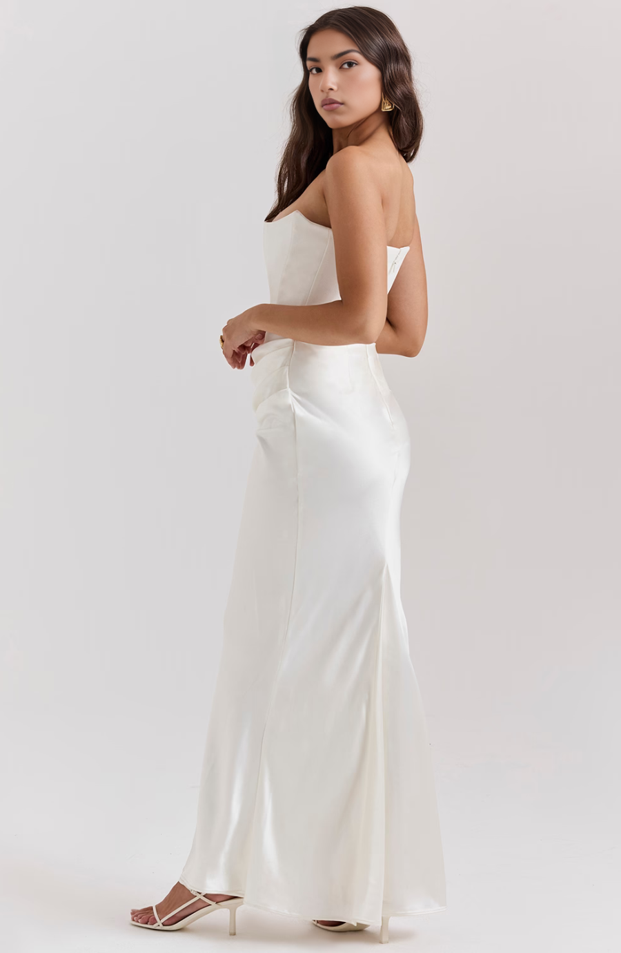 Women's Maxi Dress Satin Slim Fit Strapless Ruched