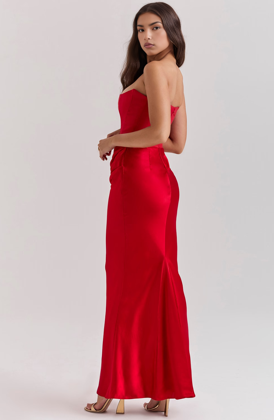 Women's Maxi Dress Satin Slim Fit Strapless Ruched