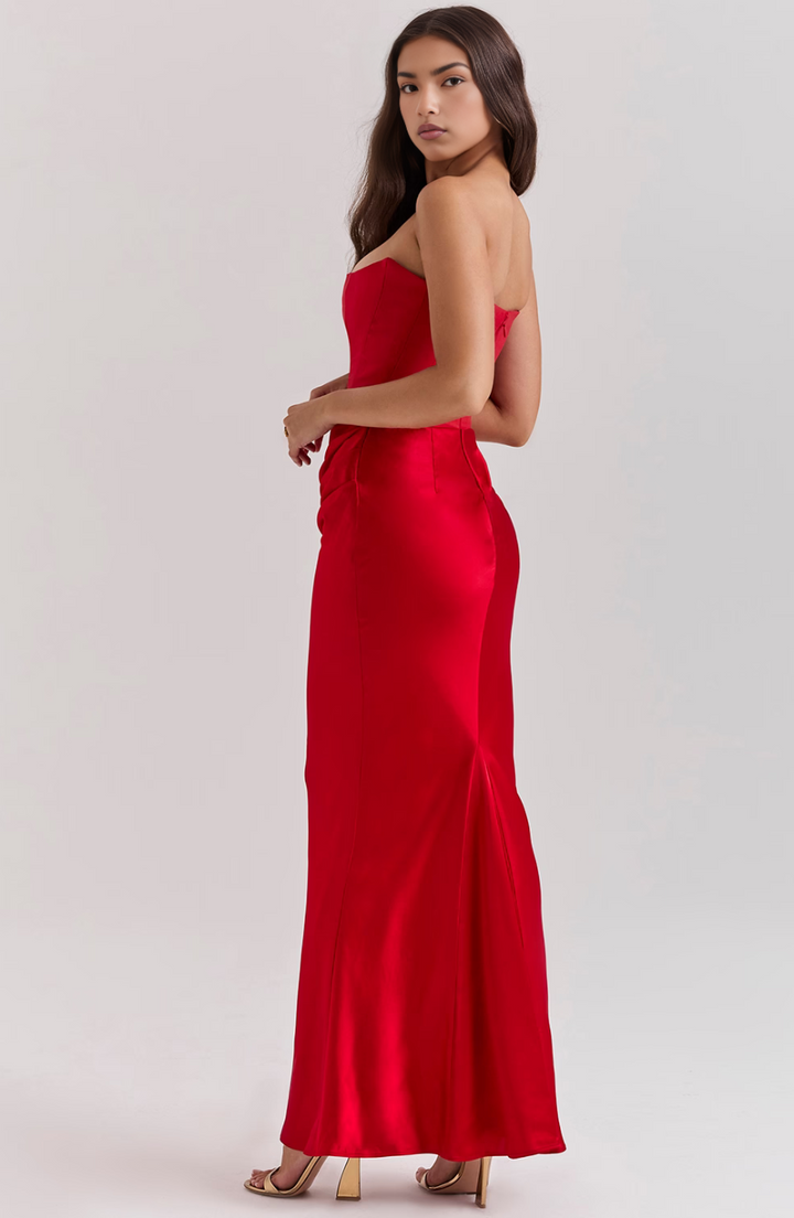 Women's Maxi Dress Satin Slim Fit Strapless Ruched