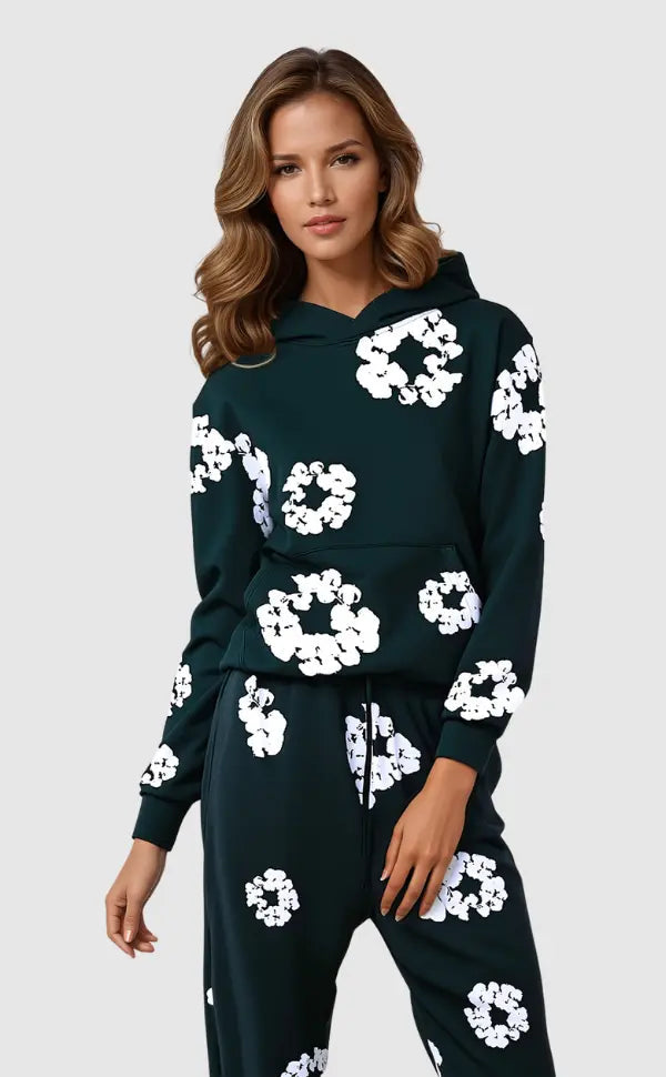 Women's Tracksuit Cotton Slim Fit Hooded Long Sleeve Jogger Set