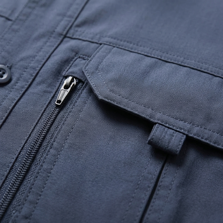 Short Sleeve Polo Button Up Shirt Utility Pocket Outdoor Men