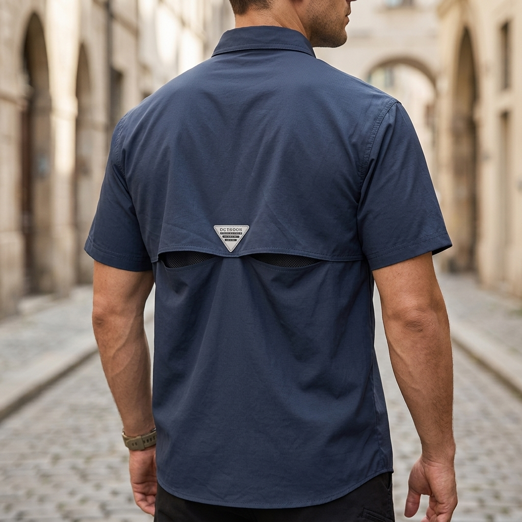 Short Sleeve Polo Button Up Shirt Utility Pocket Outdoor Men