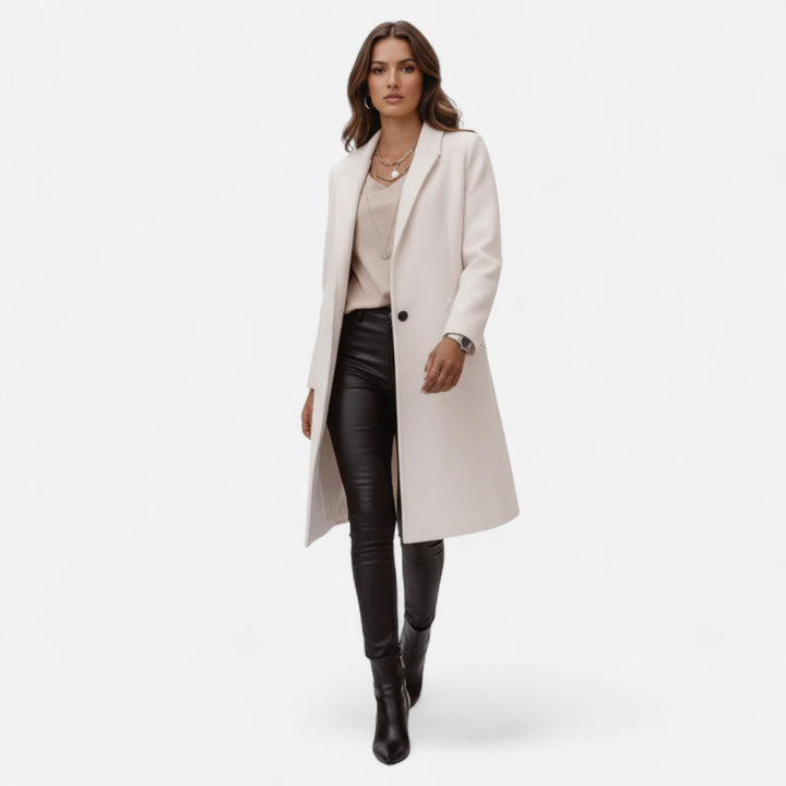 Women's Coat Longline Regular Fit Notch Lapel Button-Up Mid Length Casual Formal