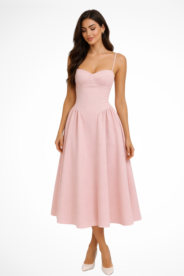 Women's Midi Dress A-Line Corset Sleeveless Square Neck