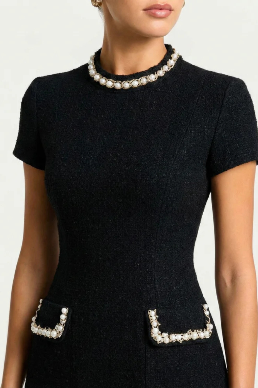 Women's Mini Dress Lace Slim Fit Short Sleeve High Neck Pockets