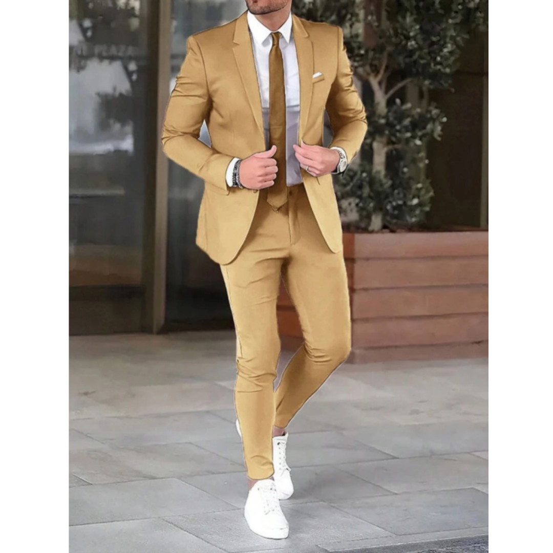 Men's Suit Two-Piece Set Slim Fit Button Closure Formal
