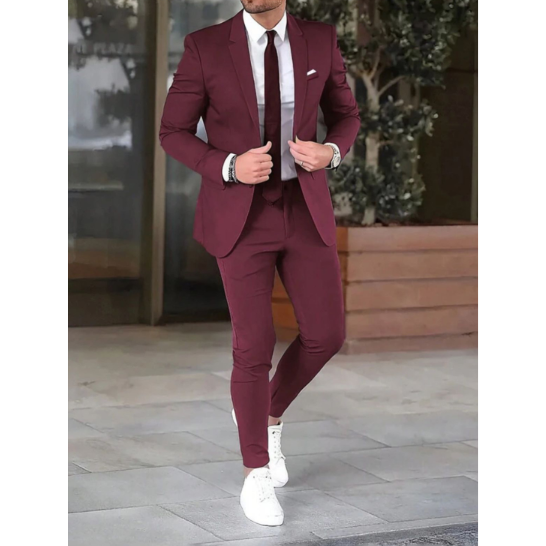 Men's Suit Two-Piece Set Slim Fit Button Closure Formal