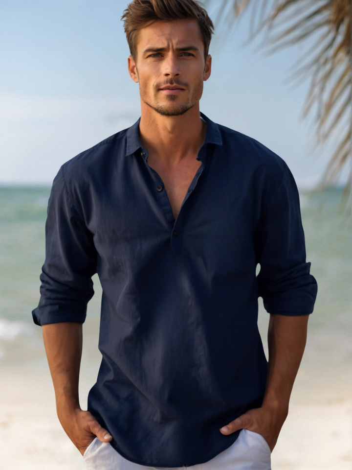 Men's Shirt Linen Button-Up Long Sleeve Relaxed Fit – Beach Leisure