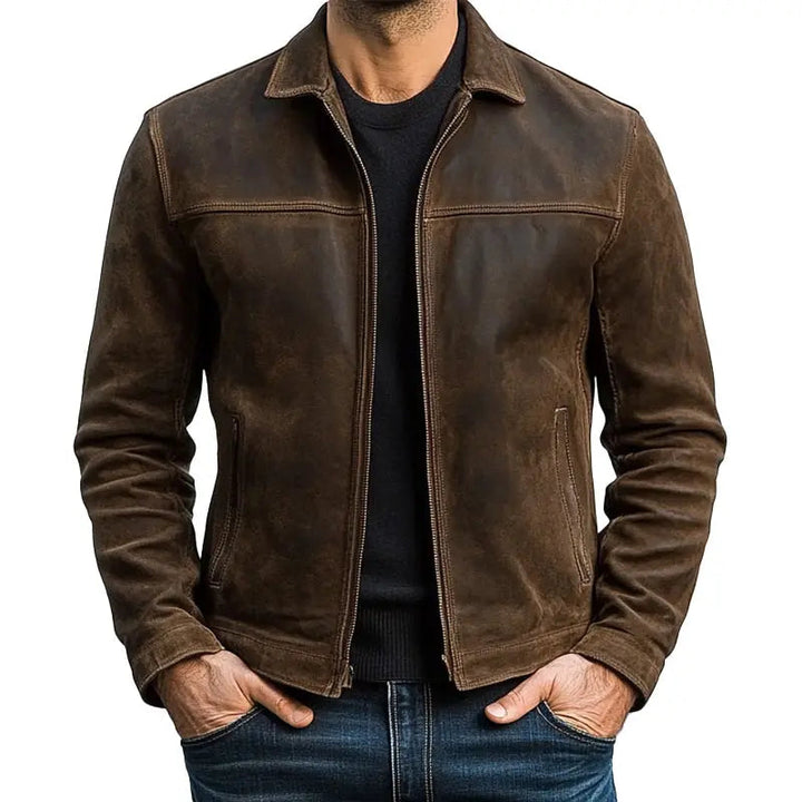 Men's Jacket Leather Classic Zip-Up Long Sleeve Casual