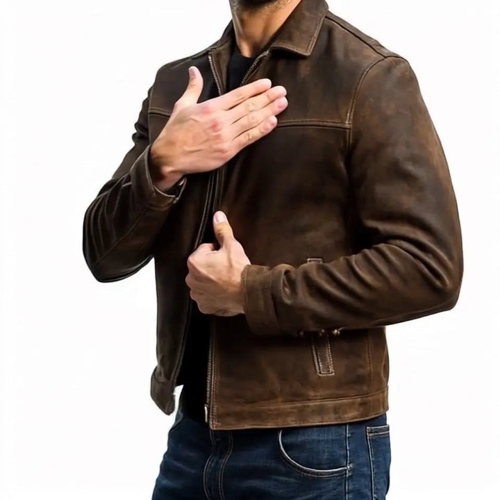 Men's Jacket Leather Classic Zip-Up Long Sleeve Casual