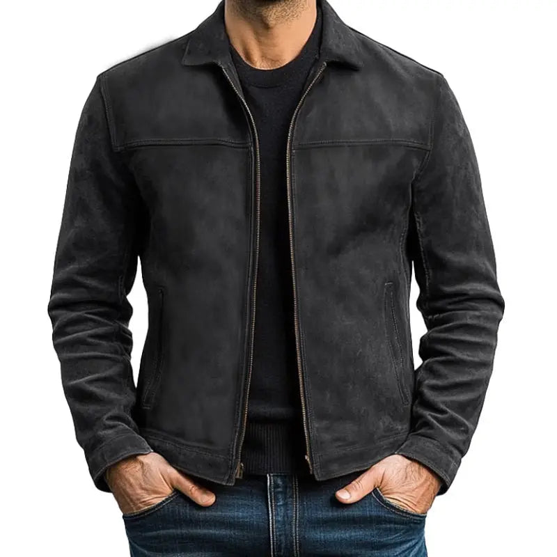 Men's Jacket Leather Classic Zip-Up Long Sleeve Casual