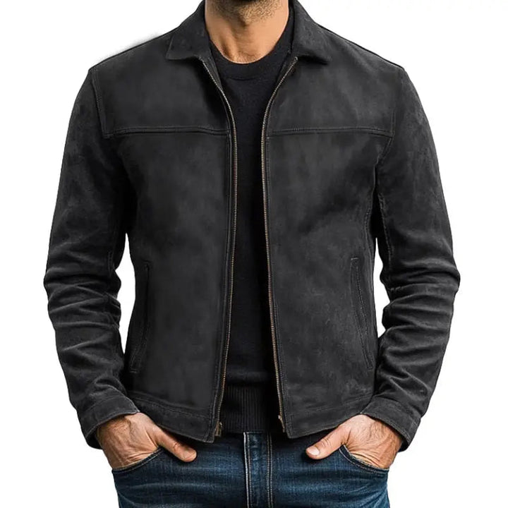 Men's Jacket Leather Classic Zip-Up Long Sleeve Casual
