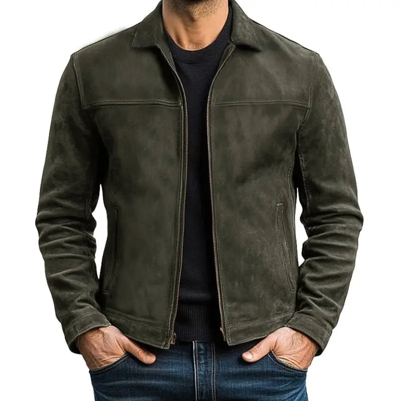 Men's Jacket Leather Classic Zip-Up Long Sleeve Casual